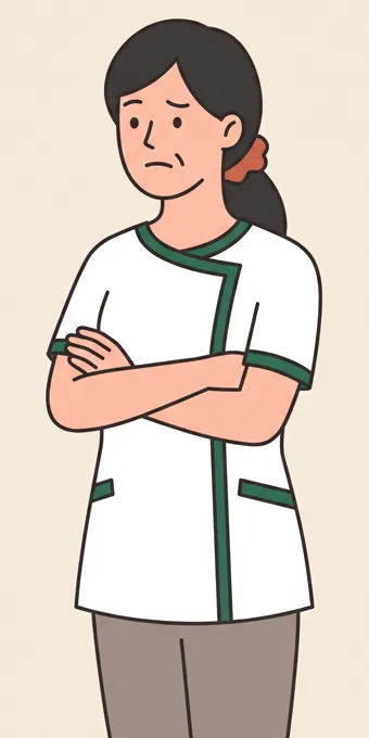 팔짱을 끼고 고민하는 원장님 그림